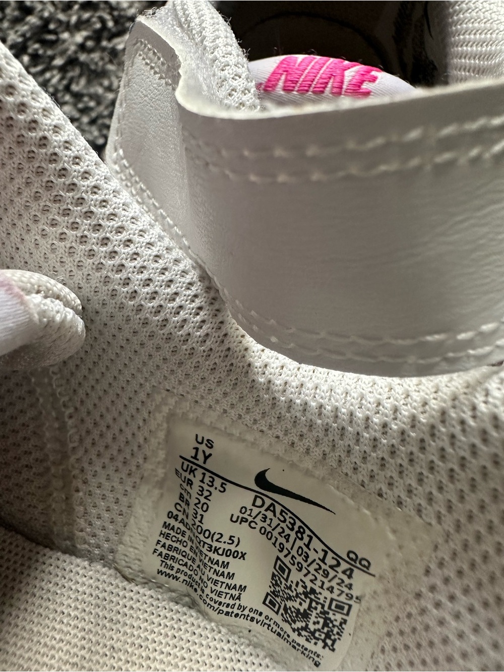 Nike Court Legacy White Hot Pink Sneakers Size 1 Youth - Picture 7 of 7